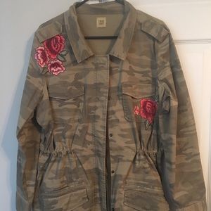 Camouflage Jacket embroidered pink & red flowers